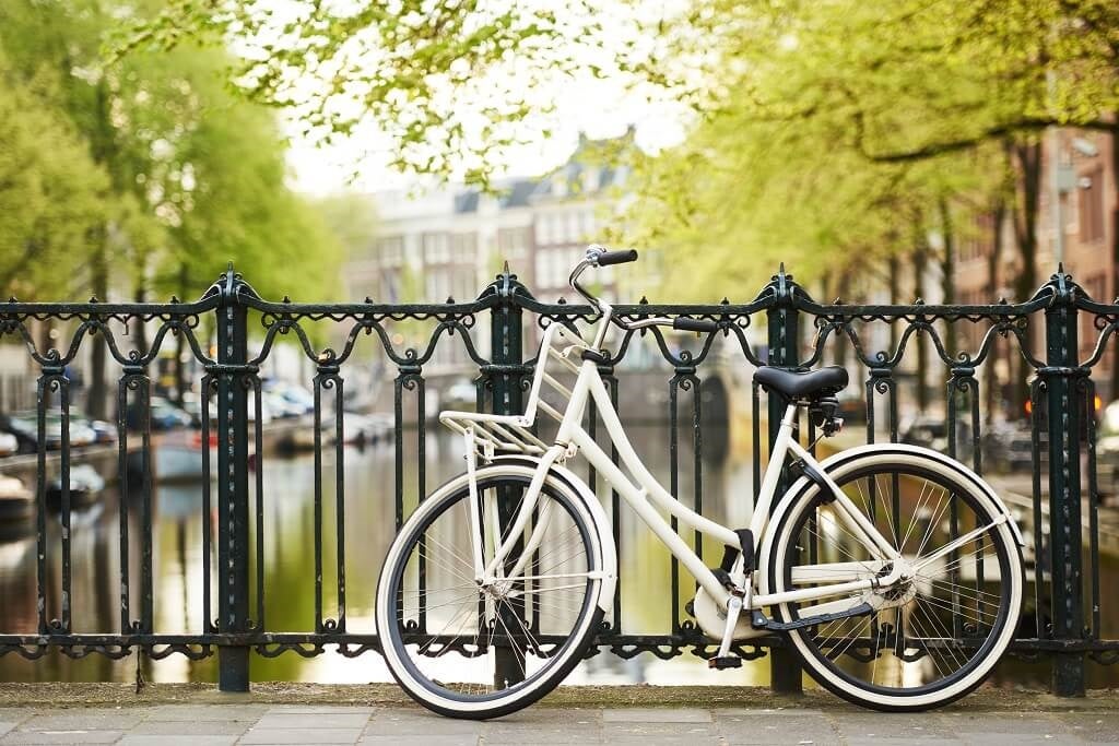 A white bicycle in Amsterdam