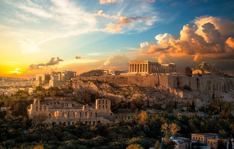 city of Athens at sunset