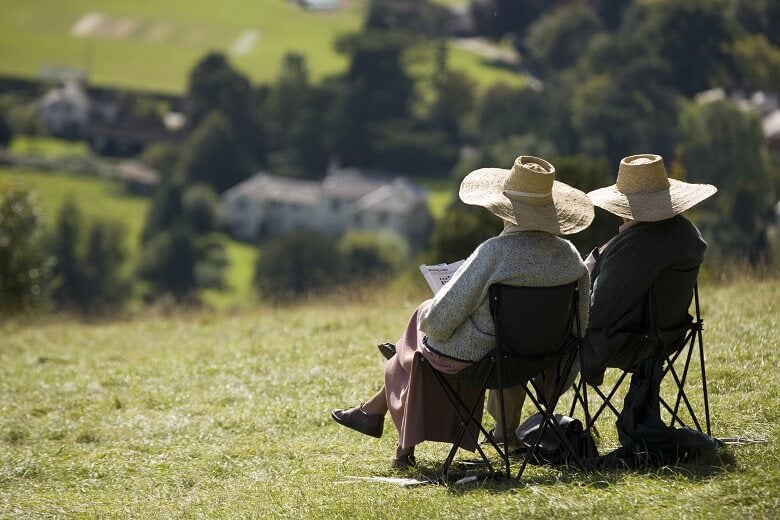 retired couple overlooking countryside