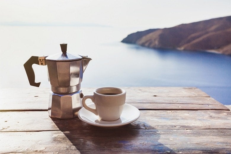 italian coffee with moka and lake