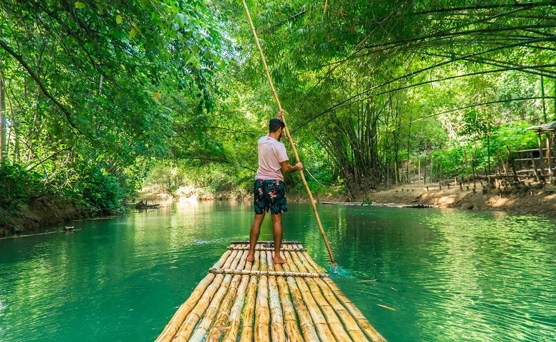 Bamboo row boat in Jamaica