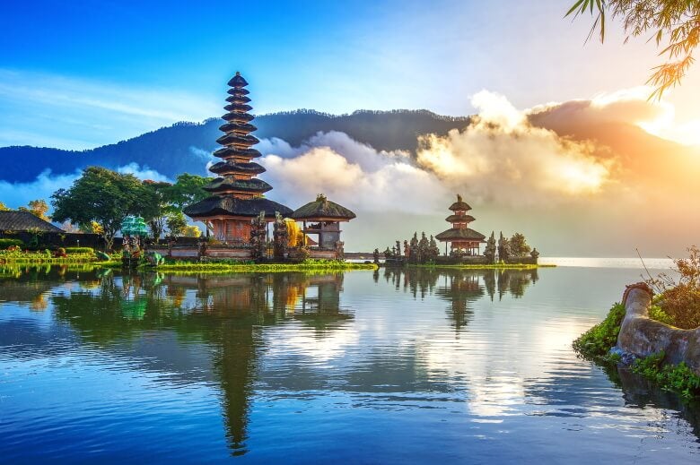 the pura ulun danu bratan temple in Bali, indonesia.