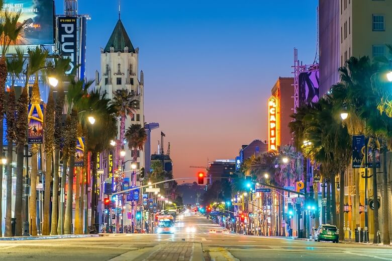 Hollywood Boulevard at dusk