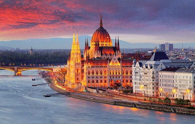 Budapest parliament at sunset